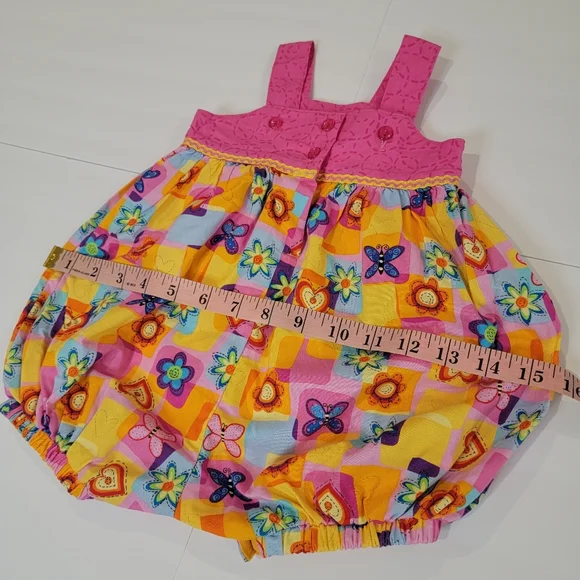 Smocked Bubble Chicken Noodle San Francisco Romper Multi Color Size 9M Flowers - Picture 9 of 12